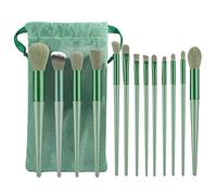 REEKNOKOL Lot de 13 pinceaux de maquillage, pinceaux de maquillage doux avec sac en peluche pour fard à joues pour le visage, fard à paupières, poudre de brillant à lèvres (cyan)