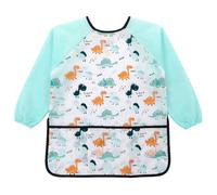 REEKNOKOL Tablier pour enfants, de 3 à 8 ans, imperméable, à manches longues, pour peinture, avec poche, pour peindre, cuisiner, manger, faire des travaux manuels (bleu clair)