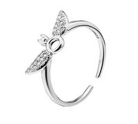 Réel 925 Bague en Argent Sterling Mode Doux Aile d'ange Brillant CZ Bague D'ouverture pour Les Femmes Fête Fine 925 Bijoux