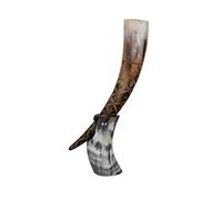 Réel Bœuf Corne En buvant Corne avec Supporter Fait main Viking Style Ale Bière Vin verre à pied Calice Hydromel Médiéval Toile de jute Verre Bécher Vaisseaux (14 pouce, Brûlé Artisanat)
