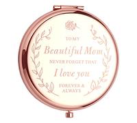 Reemane Cadeau d'anniversaire gravé pour la fête des mères de la Part de sa Fille et de Son Fils - Miroir Compact Or Rose pour Votre Maman dans Un Coffret Cadeau Unique