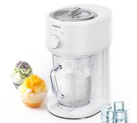 Reemix Machine à glace rasée, rasoir à glace électrique et machine à cône de neige avec grande capacité de stockage, broyeur à glace portable, épaisseur de glace réglable (blanc)