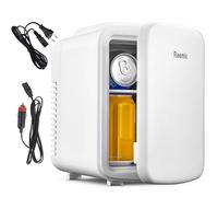 Reemix Mini Frigo de Chambre 4L/6 Canettes, Petit Frigo Portable 240V/12V, Mode Silencieux, Fonction Chaud et Froid, Refrigerateur Petit, Frigo Bar (Blanc)