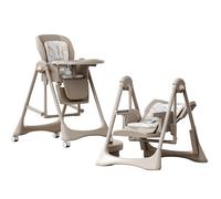 Reenborn Cuir PU Chaise Haute Bébé avec Modes de Balancement et D'alimentation, Chaise Haute Convertible Pliable Pour Tout-Petits avec Réglages Multi, Plateaux Doubles Amovibles, Roues (8121 Khaki)