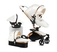 Reenborn Cuir PU Poussette 3 en 1, Poussette Bebe avec Siège Réglable Rotation à 360°, Pousette avec Cadre Aluminium Haute Paysage, Pousette 3 en 1 avec Conception Pliable en Un Clic (906 White)
