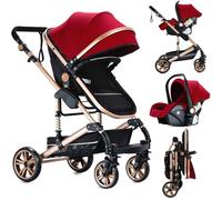 Reenborn Poussette 3 en 1, Poussette Bebe avec Réversible Deux Façons de Pousser, Pousette 3 in 1 avec Conception Pliable en Un Clic, Pousette Trio avec Cadre Aluminium Haute Paysage (739 Red)