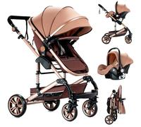 Reenborn Poussette 3 en 1, Poussette Bebe avec Réversible Deux Façons de Pousser, Pousette 3 in 1 avec Conception Pliable en Un Clic, Pousette Trio avec Cadre Aluminium Haute Paysage (739 Beige)