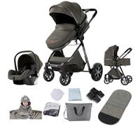 Reenborn Poussette 3 en 1, Poussette Bebe avec Réversible Deux Façons de Pousser, Pousette 3 in 1 avec Conception Pliable en Un Clic, Pousette Trio avec Cadre Aluminium Haute Paysage (YV9 Deep Grey)