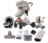 Reenborn Poussette 3 en 1, Poussette Bebe avec Réversible Deux Façons de Pousser, Pousette 3 in 1 avec Conception Pliable en Un Clic, Pousette Trio avec Cadre Aluminium Haute Paysage (YV9 Light Grey)