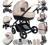 Reenborn Poussette 3 en 1, Poussette Bebe avec Réversible Deux Façons de Pousser, Pousette 3 in 1 avec Conception Pliable en Un Clic, Pousette Trio avec Cadre Aluminium Haute Paysage (V7 Yellowish)