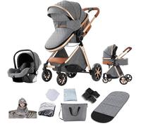 Reenborn Poussette 3 en 1, Poussette Bebe avec Réversible Deux Façons de Pousser, Pousette 3 in 1 avec Conception Pliable en Un Clic, Pousette Trio avec Cadre Aluminium Haute Paysage (YV9 Grey)