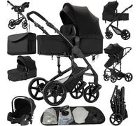 Reenborn Poussette 3 en 1, Poussette Bebe avec Réversible Deux Façons de Pousser, Pousette avec Cadre Aluminium Haute Paysage, Pousette 3 en 1 avec Conception Pliable en Un Clic (588 Black)