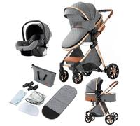 Reenborn Poussette 3 en 1, Poussette Bebe avec Réversible Deux Façons de Pousser, Pousette avec Cadre Aluminium Haute Paysage, Pousette 3 en 1 avec Conception Pliable en Un Clic (V9 Grey)
