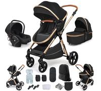 Reenborn Poussette 3 en 1, Poussette Bebe avec Réversible Deux Façons de Pousser, Pousette avec Cadre Aluminium Haute Paysage, Pousette 3 en 1 avec Conception Pliable en Un Clic (H2 Black)