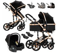 Reenborn Poussette 3 en 1, Poussette Bebe avec Reversible Deux Facons de Pousser, Pousette avec Cadre Aluminium Haute Paysage, Pouse