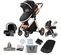 Reenborn Poussette 3 en 1, Poussette Bebe avec Réversible Deux Façons de Pousser, Pousette avec Cadre Aluminium Haute Paysage, Pousette 3 en 1 avec Conception Pliable en Un Clic (V9 Black)