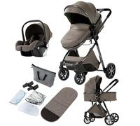 Reenborn Poussette 3 en 1, Poussette Bebe avec Réversible Deux Façons de Pousser, Pousette avec Cadre Aluminium Haute Paysage, Pousette 3 en 1 avec Conception Pliable en Un Clic (V9 Chocolate)