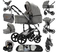 Reenborn Poussette 3 en 1, Poussette Bebe avec Réversible Deux Façons de Pousser, Pousette avec Cadre Aluminium Haute Paysage, Pousette 3 en 1 avec Conception Pliable en Un Clic (588 Grey)