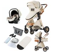 Reenborn Poussette 3 en 1, Poussette Bebe avec Réversible Deux Façons de Pousser, Pousette avec Cadre Aluminium Haute Paysage, Pousette 3 en 1 avec Conception Pliable en Un Clic (V9 Creamy White)
