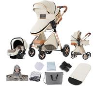 Reenborn Poussette 3 en 1, Poussette Bebe avec Réversible Deux Façons de Pousser, Pousette avec Conception Pliable en Un Clic, Pousette Trio avec Cadre Aluminium Haute Paysage (YV9 Creamy White)