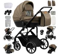 Reenborn Poussette 4 en 1, Poussette Bebe avec Réversible Deux Façons de Pousser, Pousette avec Cadre Aluminium Haute Paysage, Pousette 4 en 1 avec Conception Pliable en Un Clic (688 Khaki)