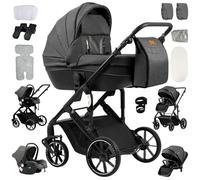 Reenborn Poussette 4 en 1, Poussette Bebe avec Réversible Deux Façons de Pousser, Pousette avec Cadre Aluminium Haute Paysage, Pousette 4 en 1 avec Conception Pliable en Un Clic (688 Deep Grey)