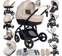 Reenborn Poussette 4 en 1, Poussette Bebe avec Réversible Deux Façons de Pousser, Pousette avec Cadre Aluminium Haute Paysage, Pousette 4 en 1 avec Conception Pliable en Un Clic (V7 Yellowish)