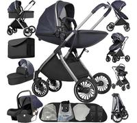 Reenborn Poussette 4 en 1, Poussette Bebe avec Réversible Deux Façons de Pousser, Pousette avec Cadre Aluminium Haute Paysage, Pousette 4 en 1 avec Conception Pliable en Un Clic (688 Blue)