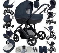 Reenborn Poussette 4 en 1, Poussette Bebe avec Réversible Deux Façons de Pousser, Pousette avec Cadre Aluminium Haute Paysage, Pousette 4 en 1 avec Conception Pliable en Un Clic (V7 Blue)