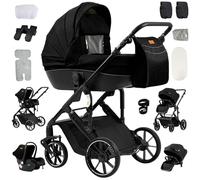Reenborn Poussette 4 en 1, Poussette Bebe avec Réversible Deux Façons de Pousser, Pousette avec Cadre Aluminium Haute Paysage, Pousette 4 en 1 avec Conception Pliable en Un Clic (688 Black)