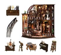 Reenovan Kit de maison miniature à faire soi-même pour adultes et adolescents, scène de grande librairie, mini décoration de maison avec LED, puzzle 3D en bois cadeau pour les amateurs de livres et