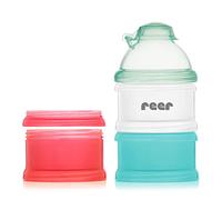 reer 21012 Lot de 4 doseurs pour lait en poudre, incluant 3 boîtes de rangement et un entonnoir verrouillable, Multicolore, 108 g