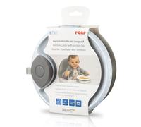 reer Assiette de maintien au chaud avec ventouse | Assiette antidérapante pour bébé | Vaisselle d'apprentissage | Garde les repas au chaud plus longtemps | Passe au lave-vaisselle | Gris/blanc