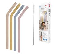 reer Lot de 4 pailles en silicone pour tout-petits et enfants à partir de 24 mois | Lot de 4 pailles aux couleurs vives | Avec brosse de nettoyage pratique