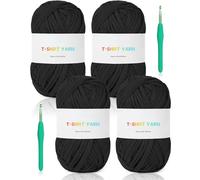 Reessy 400 g de fil épais pour crochet, 100 m, tissu élastique pour sac à tricoter, panier, projets de coussin, super facile pour les débutants à apprendre le crochet (noir)
