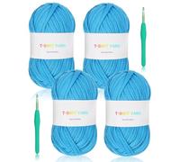 Reessy 400 g de fil épais pour crochet, 100 m, tissu élastique pour sac à tricoter, panier, projets de coussin, super facile pour les débutants à apprendre le crochet (bleu)