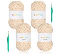 Reessy Fil épais pour crochet, 100 m, tissu élastique jaune pour sac à tricoter, panier, projets de coussin, super facile pour les débutants à apprendre le crochet (beige)