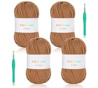 Reessy Fil épais pour crochet, 100 m, tissu élastique jaune pour sac à tricoter, panier, projets de coussin, super facile pour les débutants à apprendre le crochet (marron)