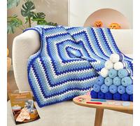 Reessy Kits de Crochet pour Débutants Adultes, Kit de Couverture au Crochet, Kit de Couverture en Carreaux de Grand-Mère au Crochet avec Instructions Étape par Étape, Crochets, 22 Boules de Fil, Kit