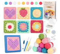 Reessy Kits de crochet pour débutants et adultes, kit de crochet carré à motif floral et fruit avec livre d'instructions (français non garanti), kit de crochet pour débutants pour adultes pour