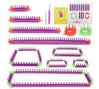 Reessy Métier à tricoter avec instructions, crochet et aiguille, ensemble de métier à tricoter en plastique flexible pour adultes et enfants, kit de métiers à tricoter carrés et ronds pour bonnet