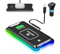 REESTECQI Chargeur de Voiture sans Fil 15 W RVB pour Voiture de Type C antidérapant Compatible avec Airpods iPhone 16/15/14/13/12, Samsung Google (câble de 30 cm)