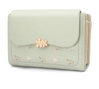 REETEE Portefeuille Femme en Cuir PU Porte Monnaie Femme Petit Format Porte Feuilles pour Femme avec 10 Porte Carte, Porte-Feuille Femmes Zippé Pochette à Monnaie (Vert)