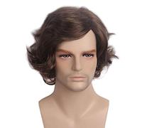 REEWES Perruque courte brune des années 80 pour hommes, perruques synthétiques naturelles perruques pleine perruque avec bonnet hippie perruque