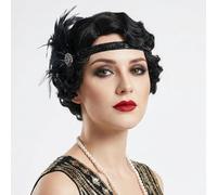 REEWES Perruque courte des années 1920 - Perruque bou courte vintage pour femme - Perruque synthétique complète pour cosplay, déguisement - Noir