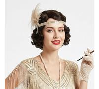 REEWES - Perruque courte marron des années 1920 - Perruque bouclée - Perruque courte vintage pour femme - Synthétique résistante à la chaleur - Cosplay - Costume fantaisie