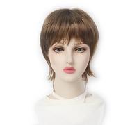 REEWES Perruque courte pour femme, marron, moelleux, avec filet à cheveux, frange, courte et droite, pour fête quotidienne, cosplay, Halloween, costumes de pixie