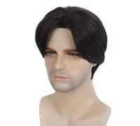 REEWES Perruque courte pour homme - Perruque synthétique naturelle pour homme - Pour tous les jours, fête, cosplay, port (marron foncé)