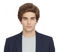 REEWES Perruque marron clair pour hommes perruque courte pour hommes bouclés perruques ondulées en couches perruques synthétiques naturelles perruque pleine pour hommes pour les fêtes quotidiennes