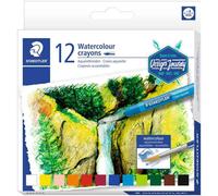 Staedtler Craies aquarellables de qualité professionnelles, Couleurs opaques et faciles à mélanger, Étui carton avec 12 craies aquarellables assorties, 223 C12